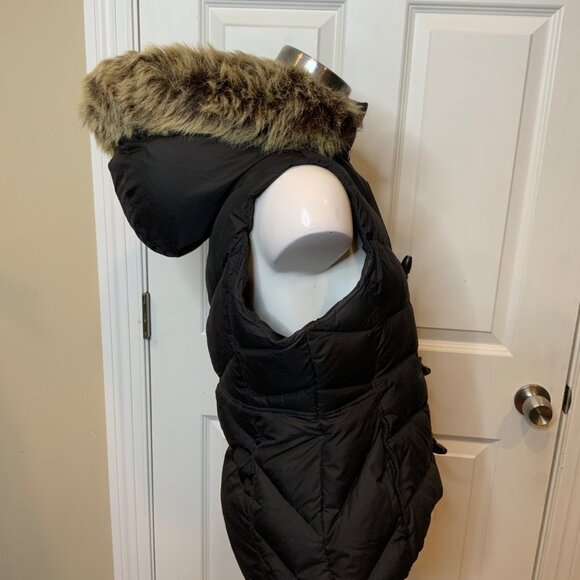 J.Crew Black Down Puffer Vest W/ Removable 100% Shearling Fur Hood, Size M - Picture 2 of 6
